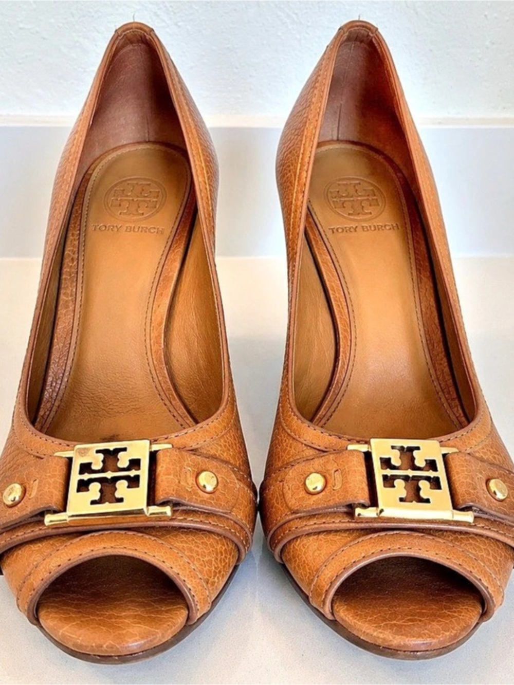 Tory Burch Selma Peep Toe Wedge Heels in Brown